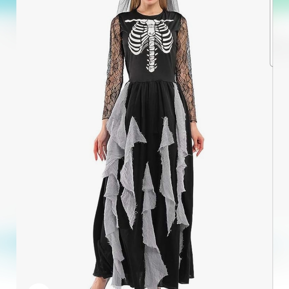 EraSpooky Skeleton Zombie Bride Costume, DRESS ONLY - Picture 6 of 11